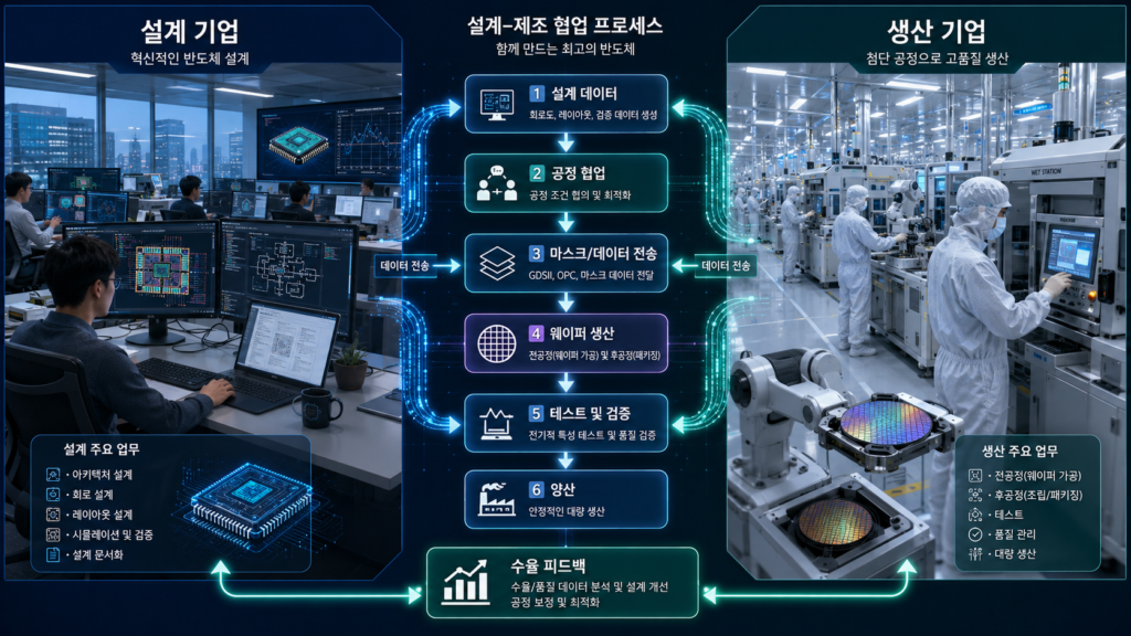 팹리스와 파운드리의 반도체 생산 협력 구조