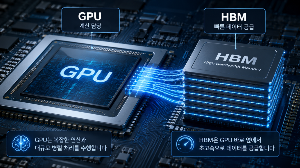 HBM은 GPU 옆에서 데이터를 빠르게 공급하는 역할