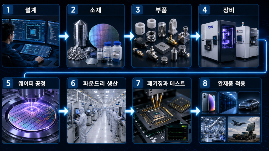반도체가 기획되고 설계되고 생산되는 반도체 공급망

