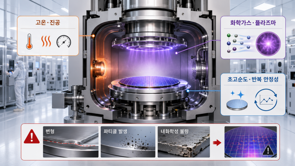 쿼츠소재가 중요한 이유는 반도체 공정 환경이 매우 까다롭기 때문
