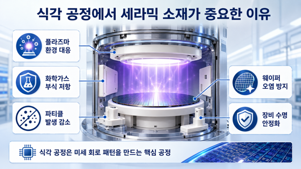 세라믹 소재는 식각 장비 내부에서 플라즈마와 화학가스를 견디는 부품으로 사용
