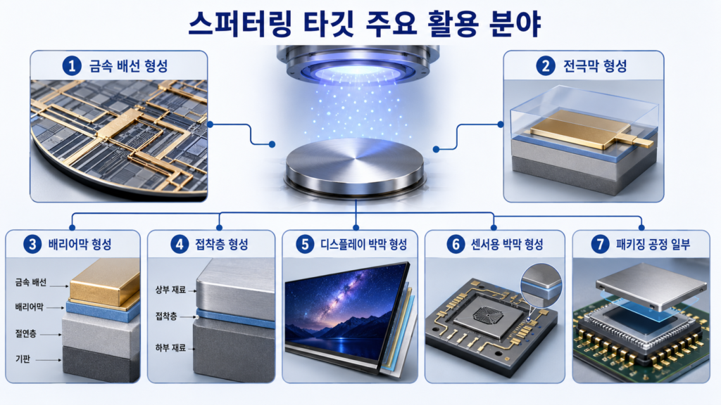 스퍼터링 타깃은 반도체 제조의 여러 박막 형성 과정에 사용

