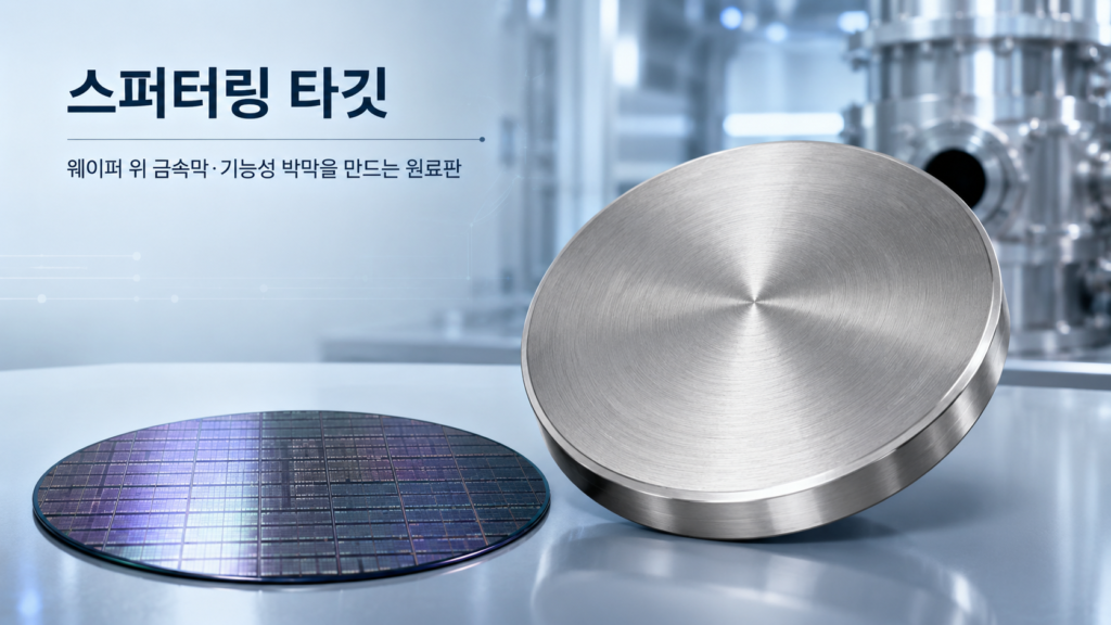 퍼터링 타깃은 반도체 스퍼터링 공정에서 웨이퍼 위에 박막을 만들기 위해 사용하는 고순도 소재
