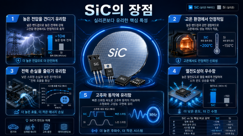 SiC는 전력을 더 강하고 효율적으로 다루기 위한 고성능 소재
