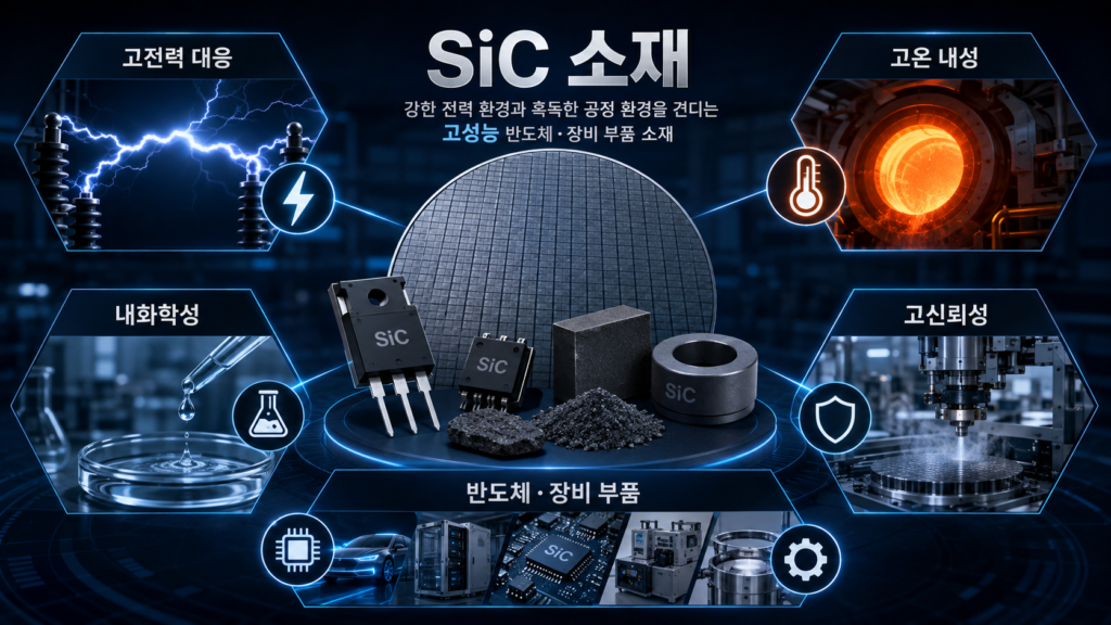 SiC 소재는 강한 전력 환경과 혹독한 공정 환경을 견디는 고성능 반도체·장비 부품 소재
