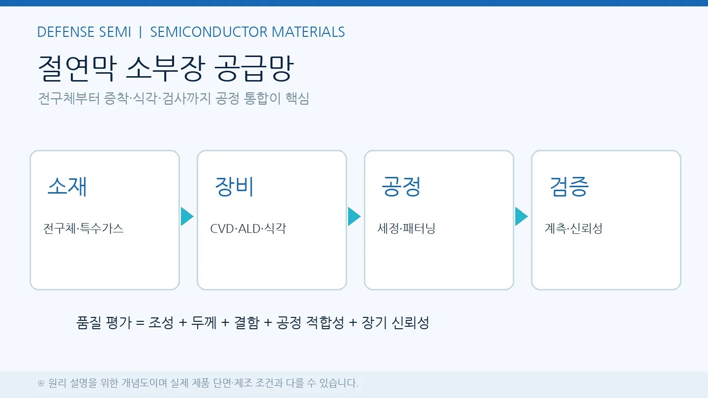 절연막 소재란 - 전구체부터 증착 식각 세정 계측까지 이어지는 반도체 절연막 공급망